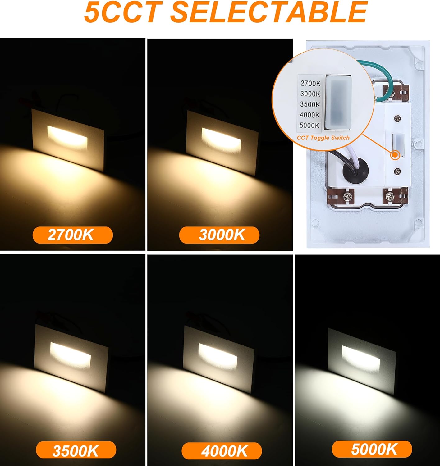 LED Step/Stair Light, 120V 3W 5CCT, Dimmable, White, 3 PCs