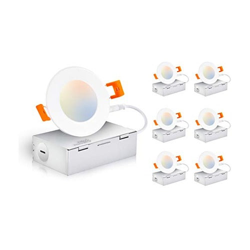 Cloudy Bay 6-pack of slim white canless LED recessed downlight panels with junction boxes, spring clips and 5CCT glow on