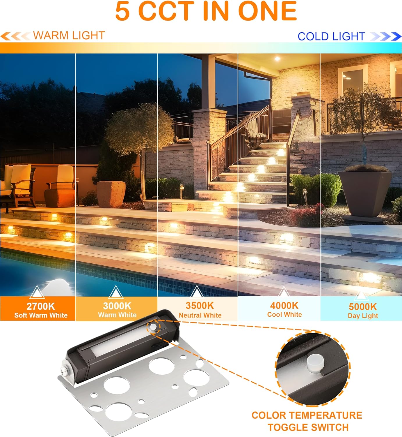 Low Voltage Hardscape Paver Light, 12V, 5CCT, 4 Inch 3W, 8 PCs