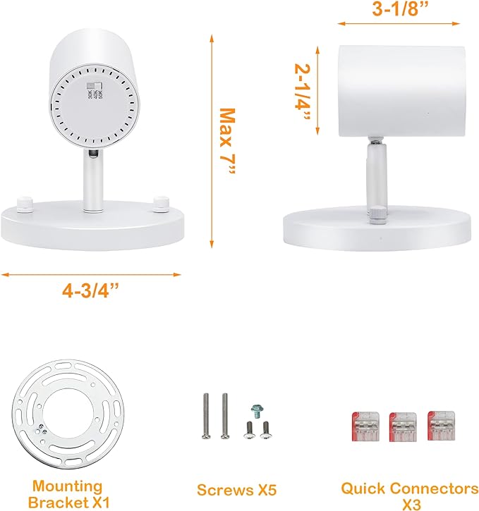 CLOUDY BAY LED Flush Mount Ceiling Spot Light,CRI90+ 9W 3000K 4000K 5000K Selectable Dimmable,Adjustable Tilt Angle Ceiling Track Light Head,White