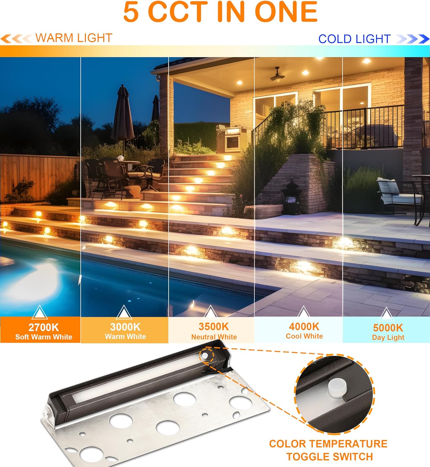 Low Voltage Hardscape Paver Light, 12V, 5CCT, 7 Inch 5W, 8 PCs