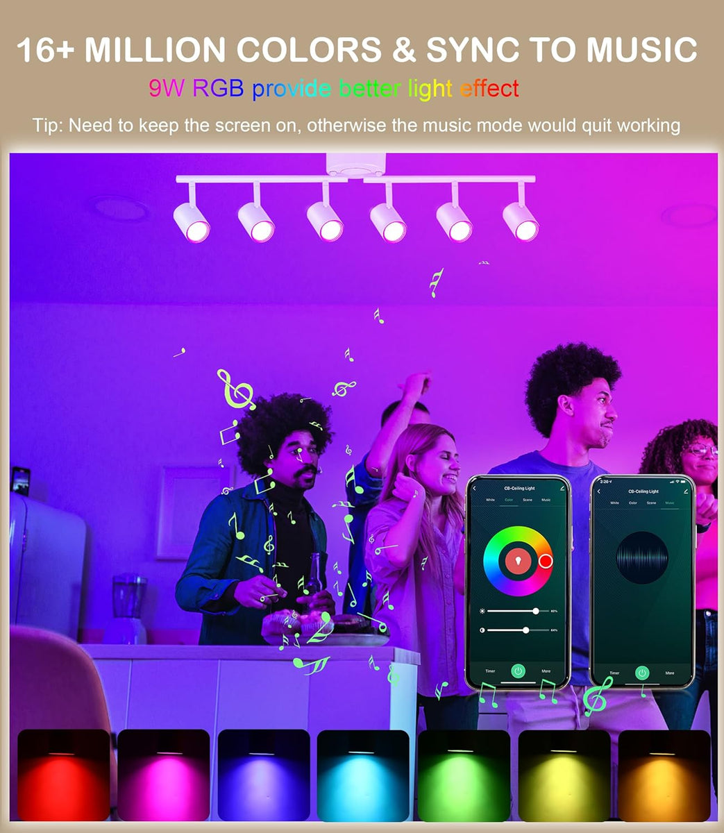 CLOUDY BAY 6Light Smart WiFi LED Track Lighting Kit,Track Light Heads