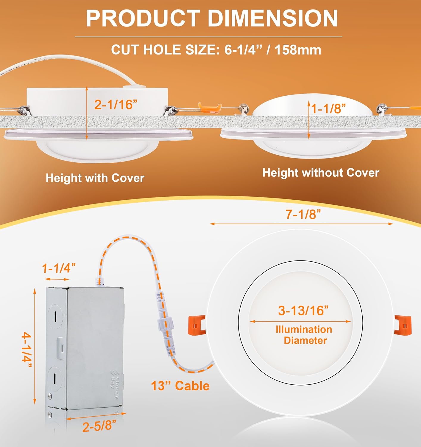 6 inch Swivel LED Gimbal Recessed Light with Night Light,120V CRI90+,5CCT, White Finish, 4 PCs