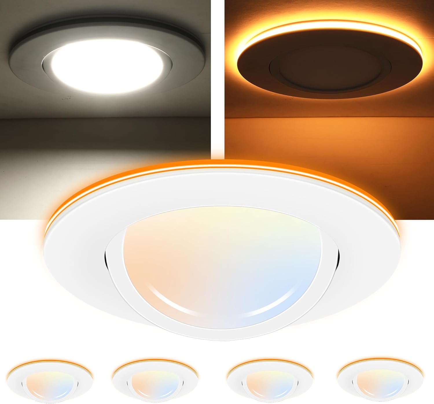 6 inch Swivel LED Gimbal Recessed Light with Night Light,120V CRI90+,5CCT, White Finish, 4 PCs