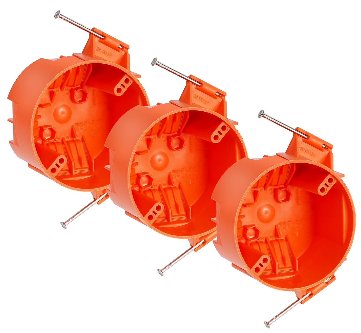 Round Electrical Box,New Work Junction Box,Ceiling Box,20 Cubic Inches,PVC with Nails,3 Pack