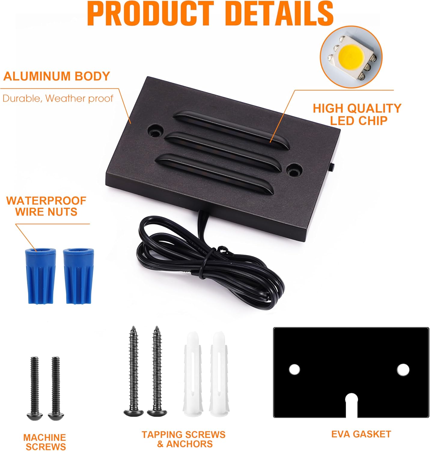 Low Voltage LED Step Light with Horizontal Louvered Faceplate, 5CCT 12V 4W, Black, 6 PCs