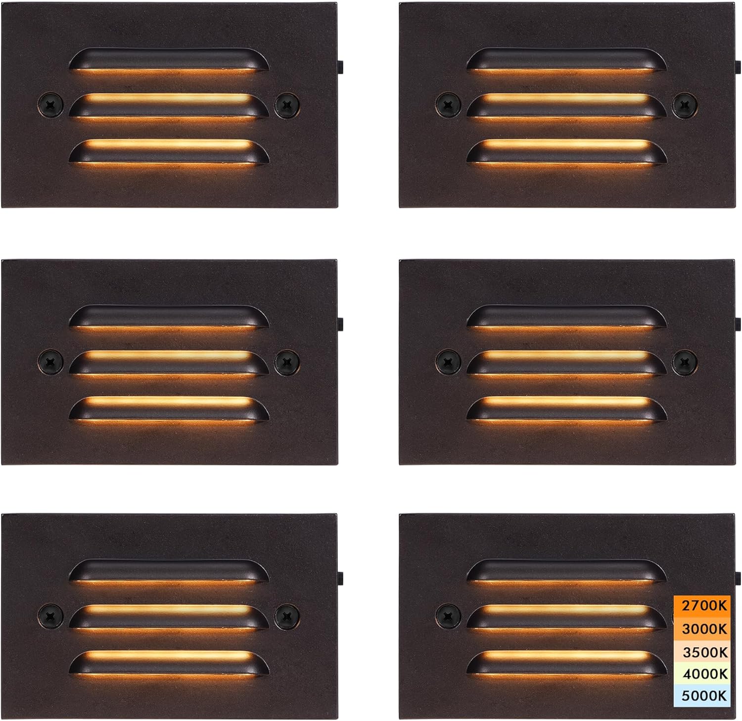 Low Voltage LED Step Light with Horizontal Louvered Faceplate, 5CCT 12V 4W, ORB, 6 PCs