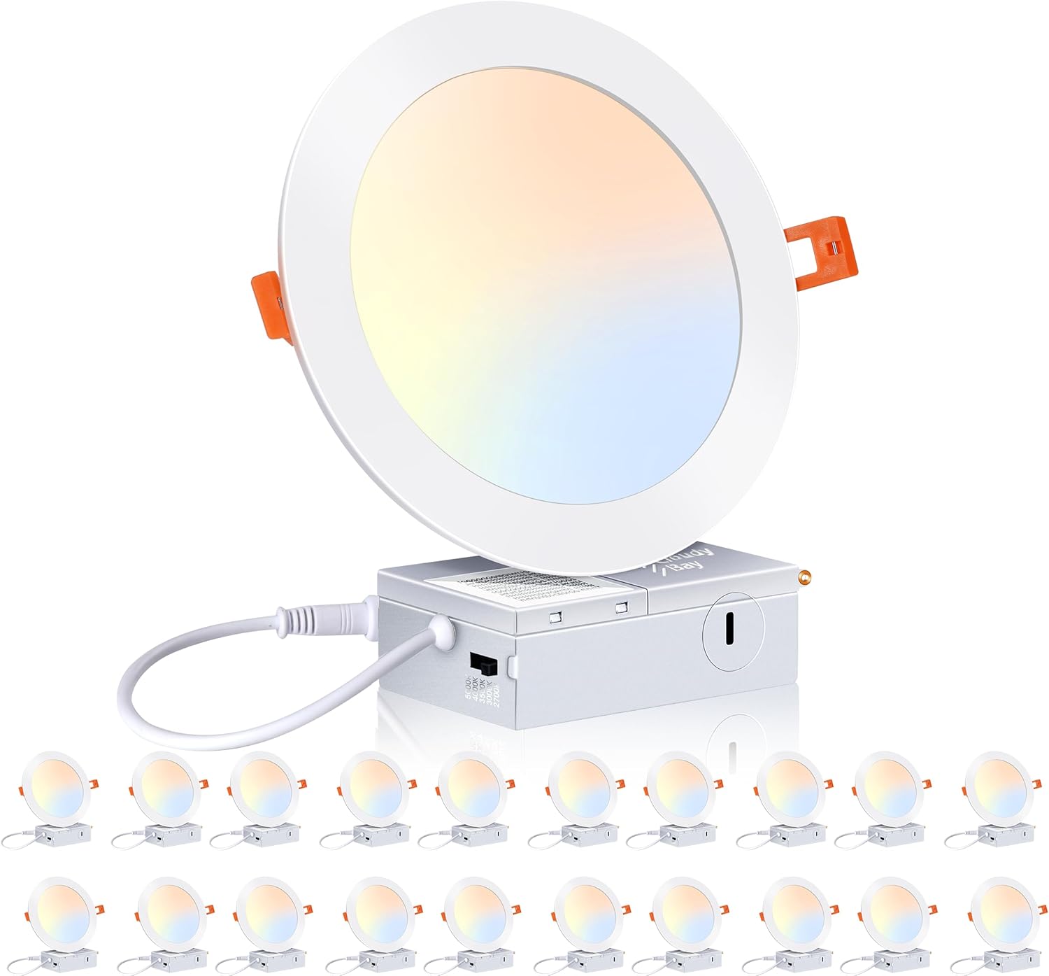 Ultra-Thin LED Recessed Light with Junction Box, 6 Inch, 5CCT, 120V 15W, White, 6 PCs