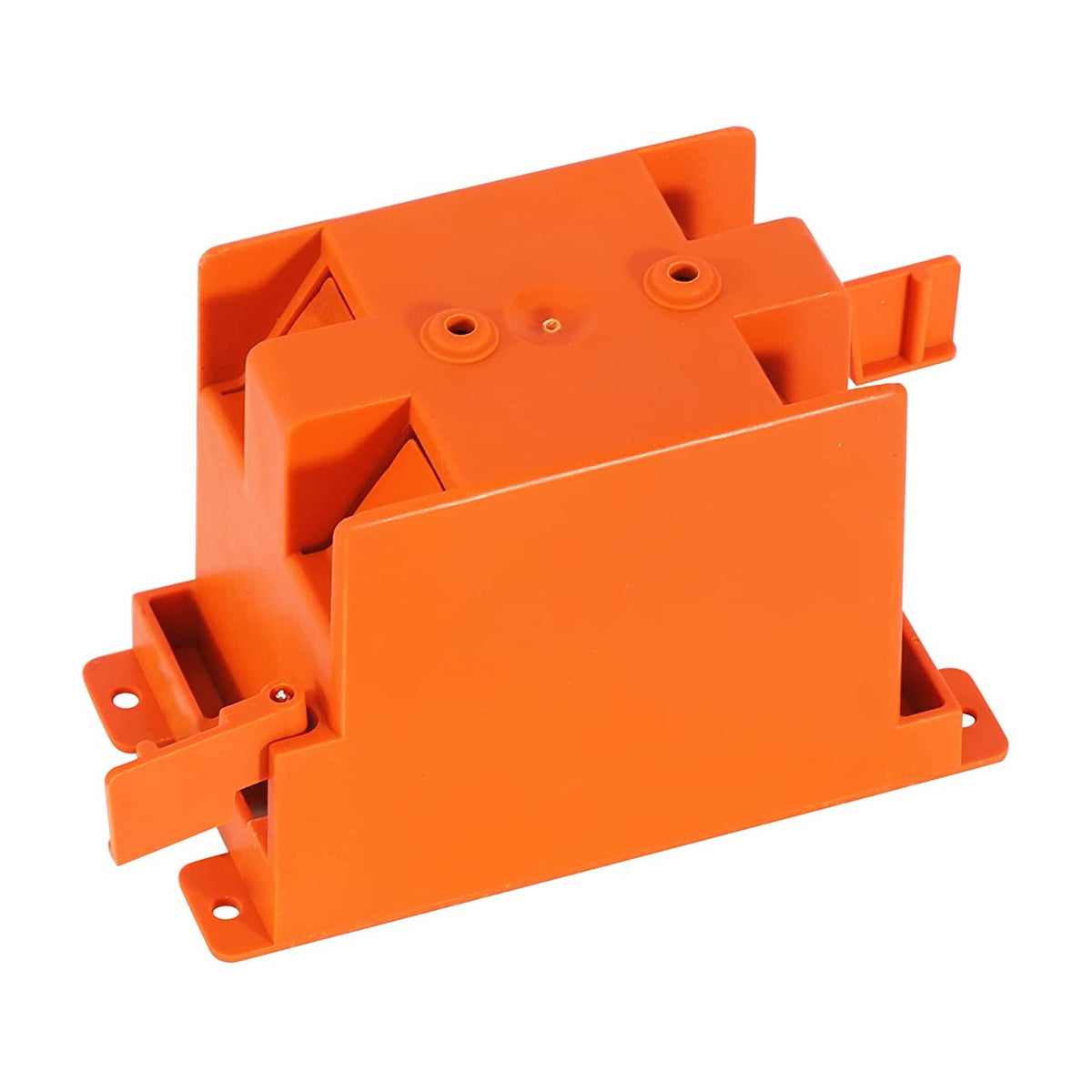 Back view of outlet boxes showing non-metallic 1/2 inch knockouts and cable clamps
