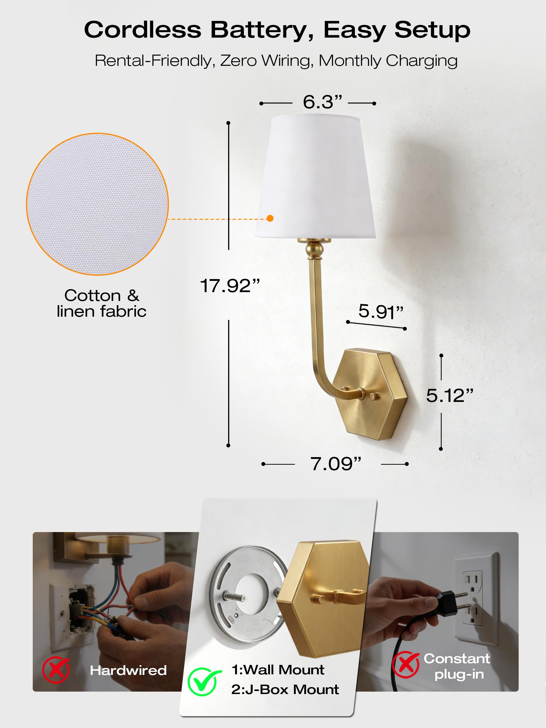 Soft gold sconce by the sofa casting colorful glow through its linen shade, remote at hand