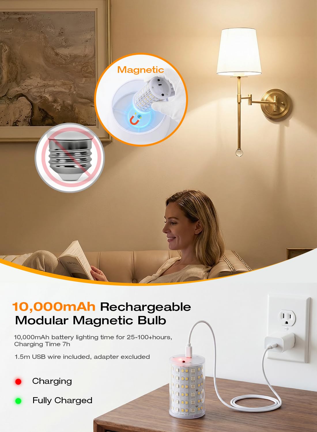 3 color temperature options shown in a cozy living room, with the two included remotes