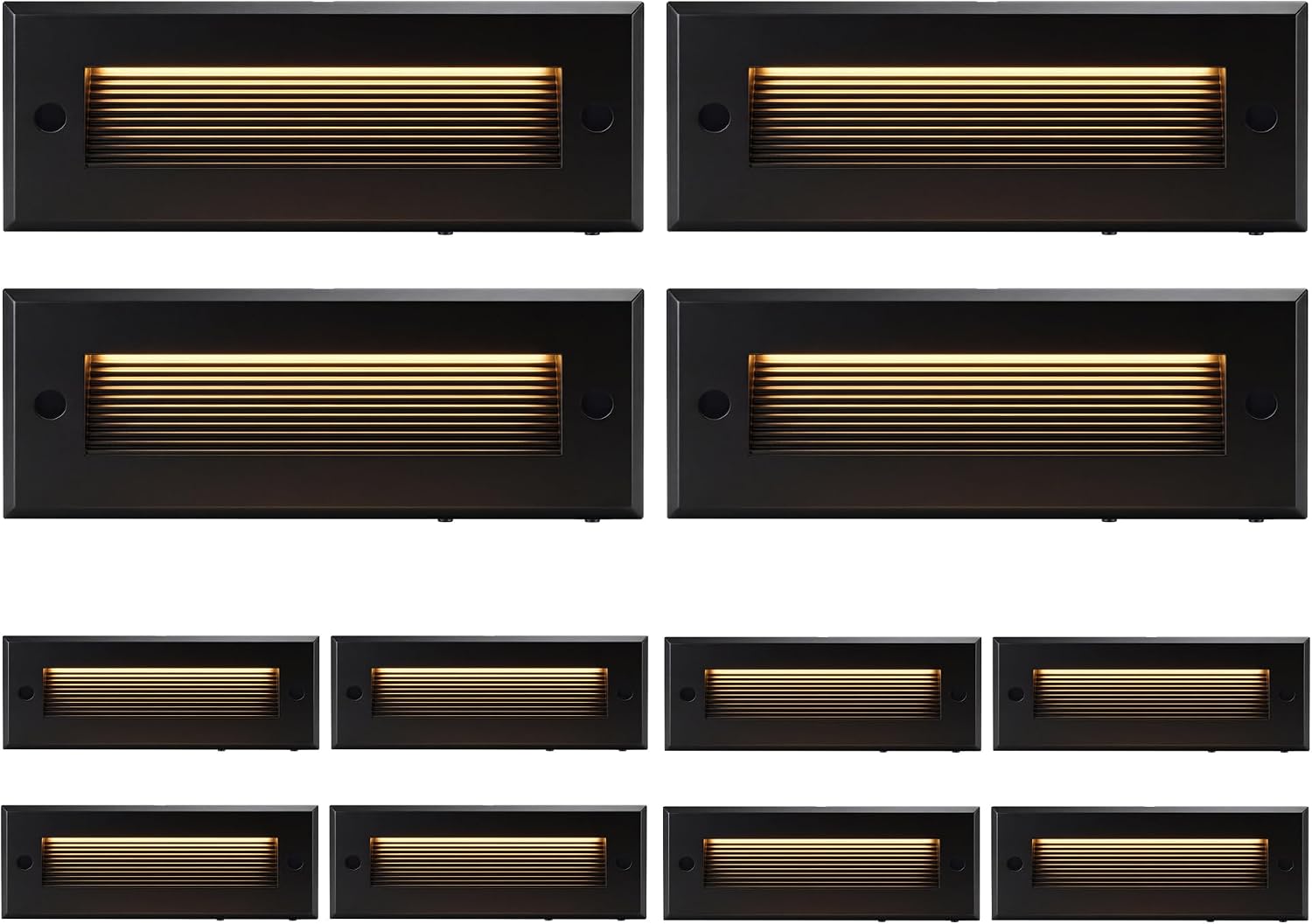 12-Pack 5CCT Low Voltage LED Landscape Stair Lights, Dual Brightness Outdoor Step Lights for Deck Patio Garden Pathway, 2700K/3000K/4000K/5000K/6500K Selectable, 12V-24V AC/DC Hardscape Lighting