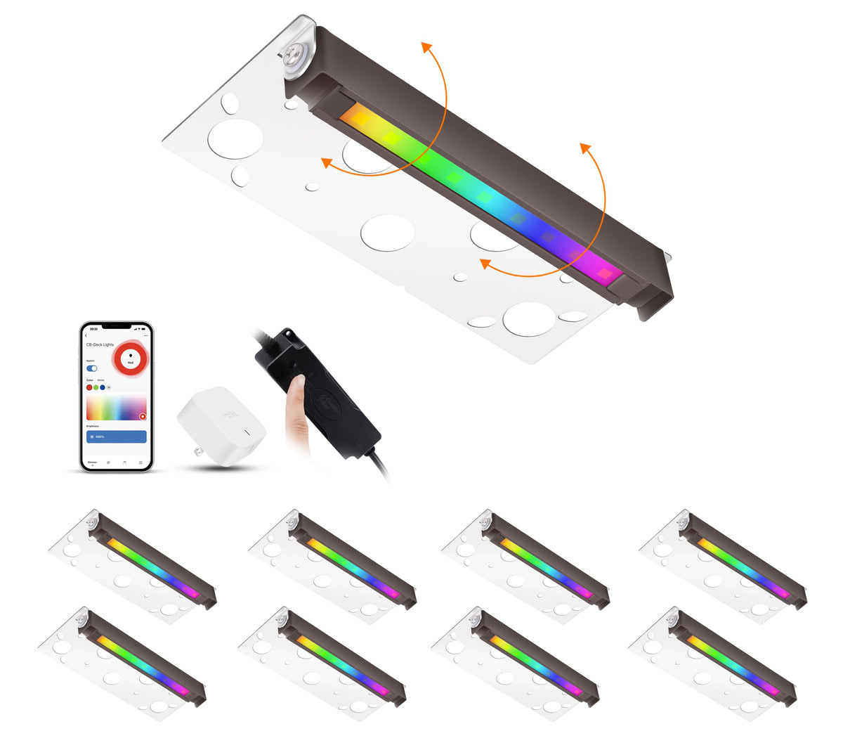 Cloudy Bay 8-pack of smart hardscape light bars, white background