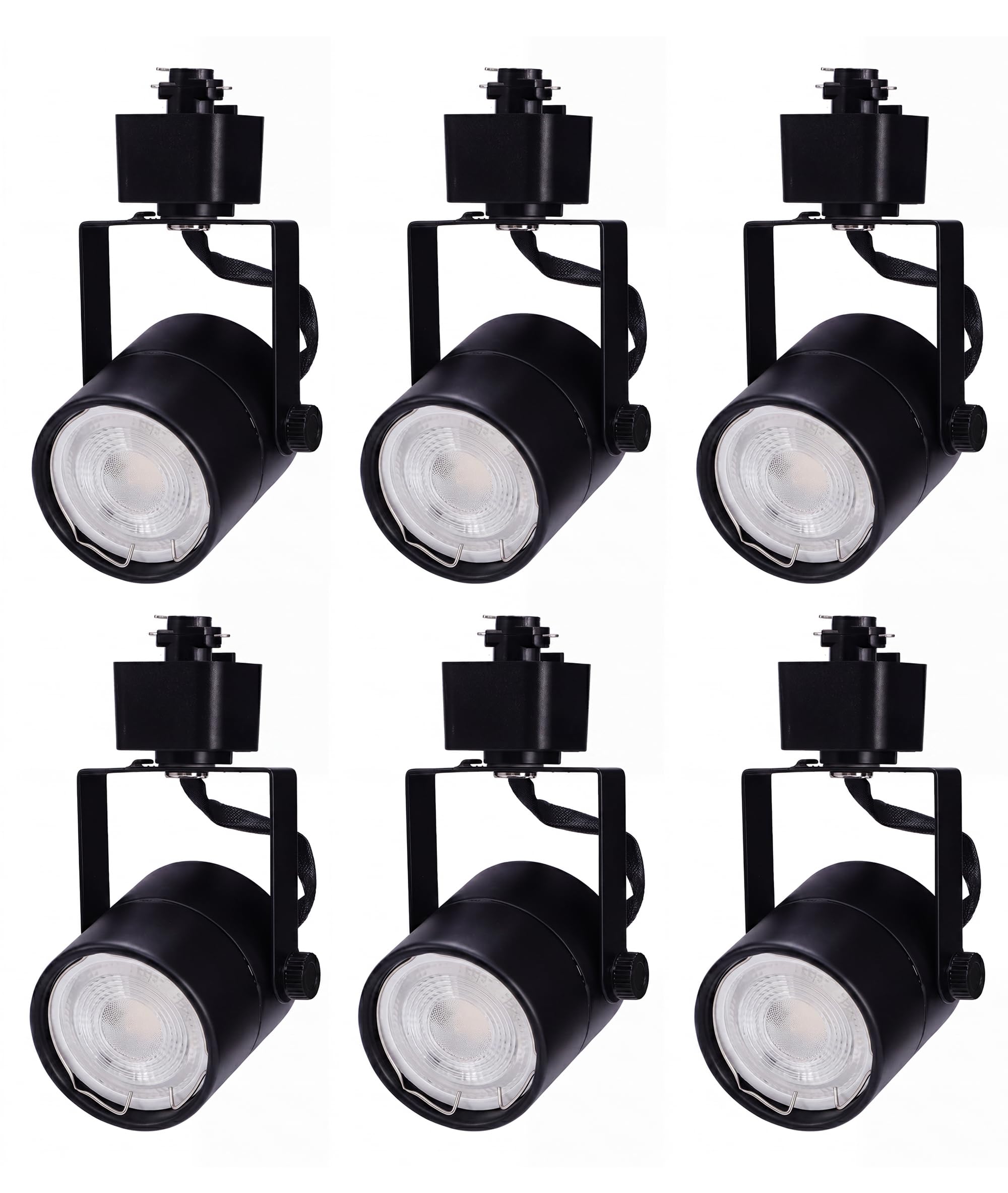 Cloudy Bay 6-pack matte black round GU10 track light heads for H-type track systems, white background