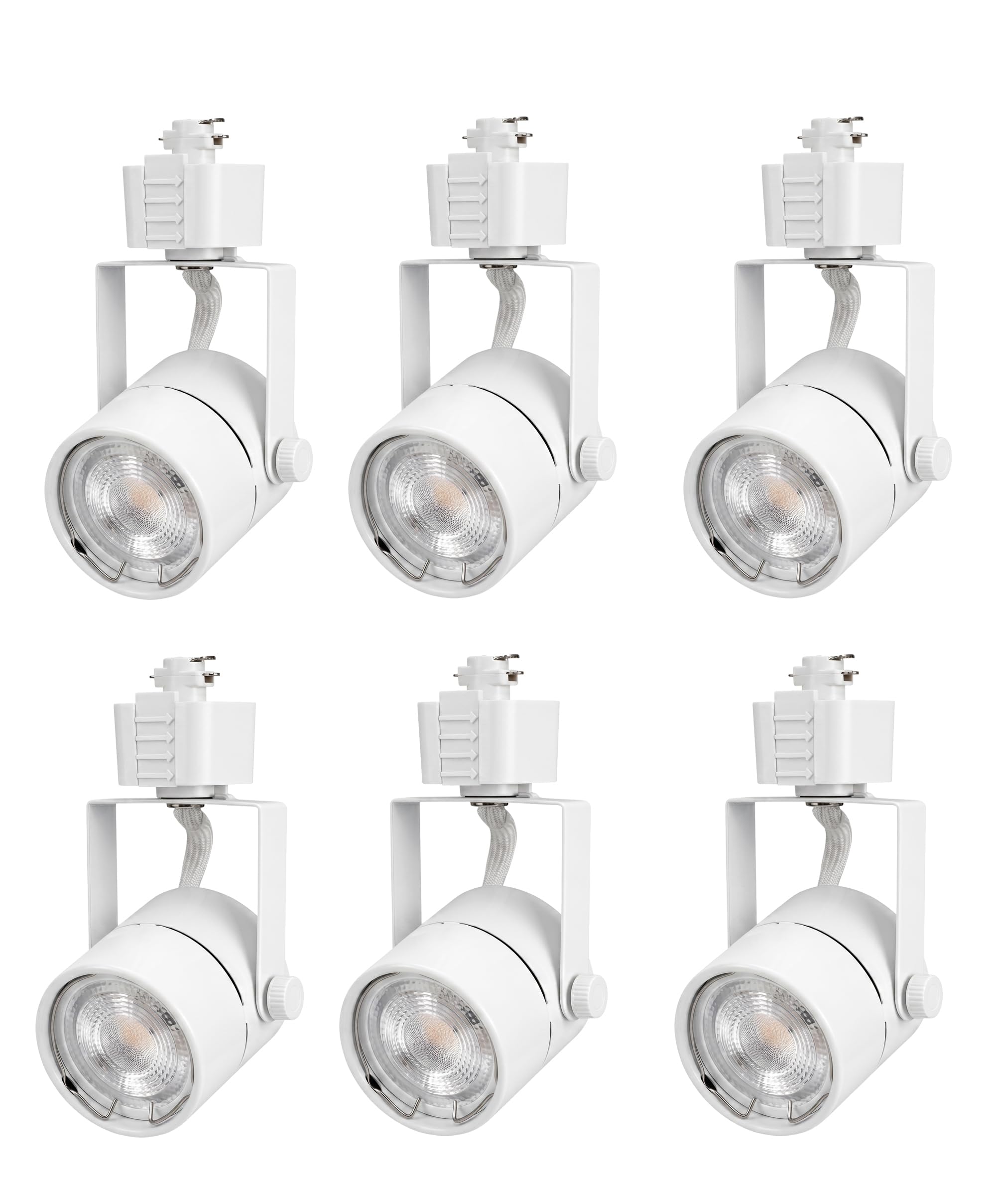 Cloudy Bay 6-pack matte white round GU10 track light heads for H-type track systems, white background
