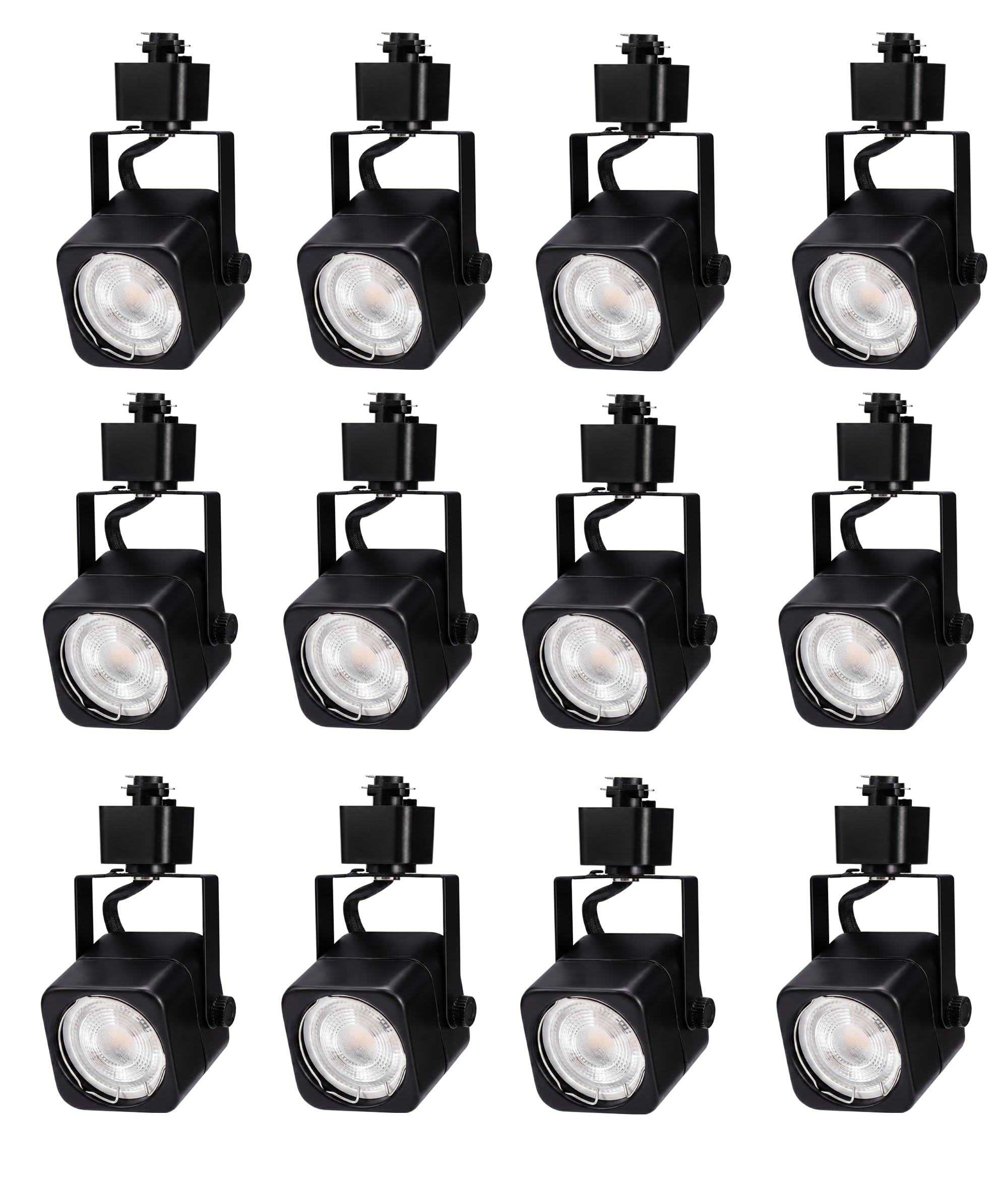 Cloudy Bay 12-pack matte black square GU10 track light heads for H-type track systems, white background