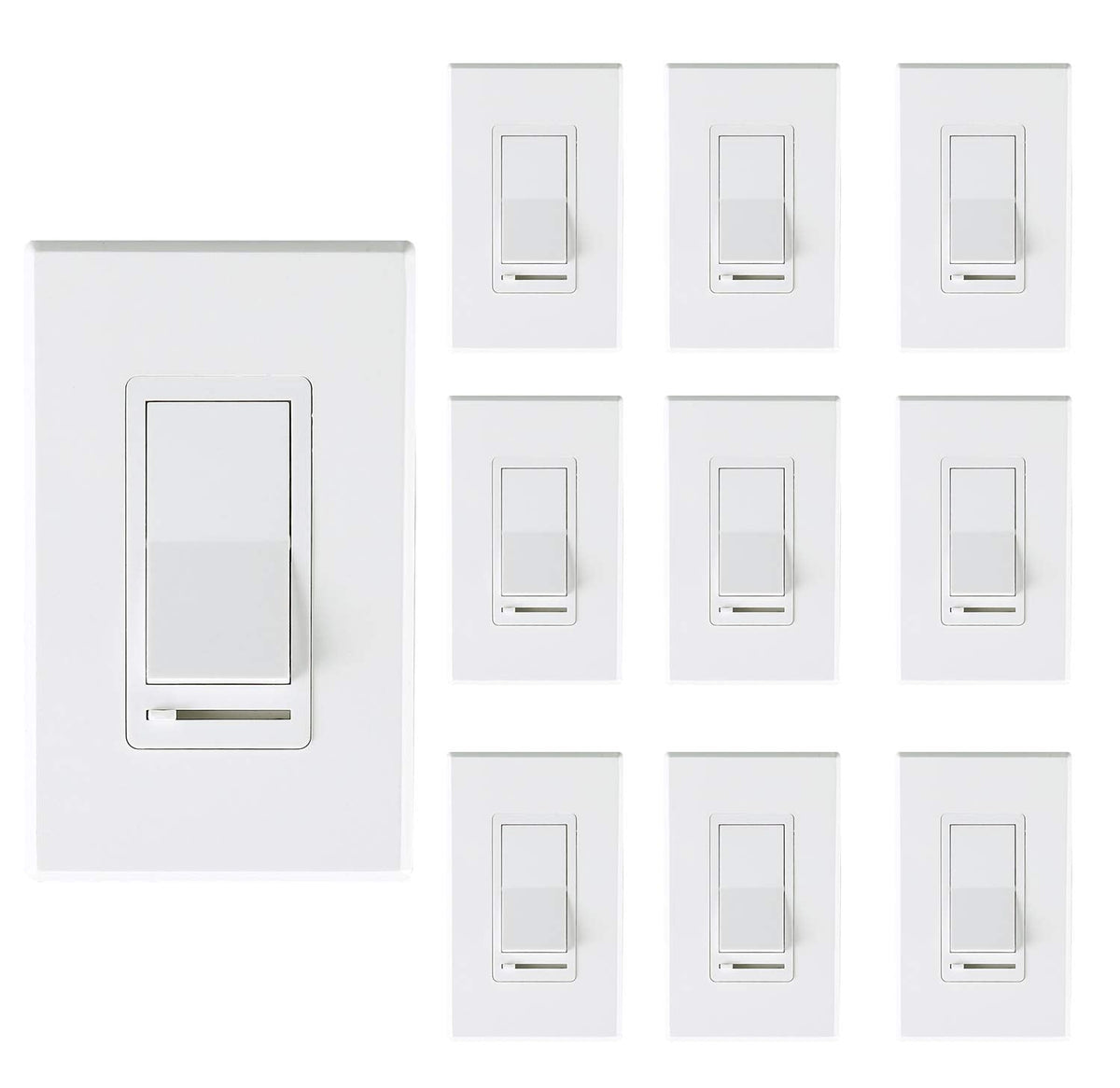 Cloudy Bay 10-pack white in-wall slide dimmer switches in a 2x5 layout