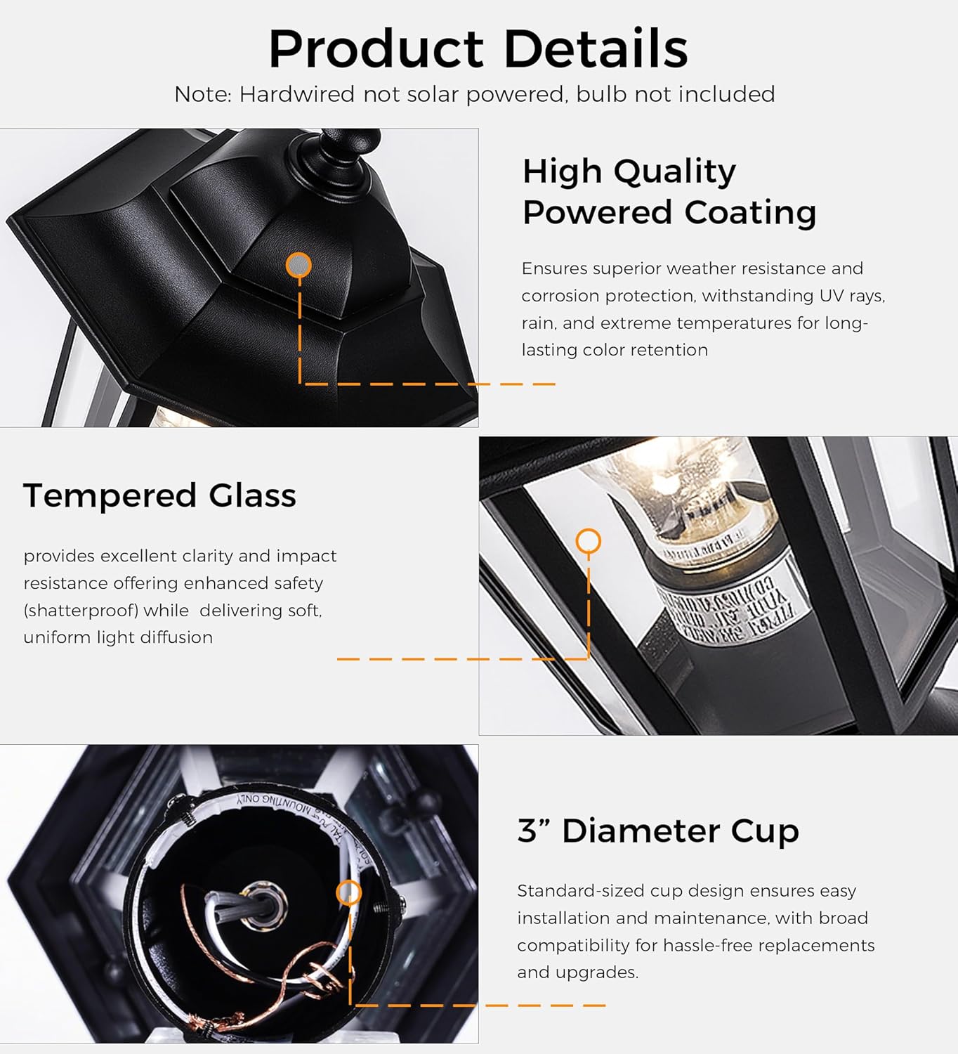 Outdoor Post Light, Pole Lantern, Hardwired, Pier Mount Pole Mount, 60W Max,Aluminum Housing Plus Glass,Black