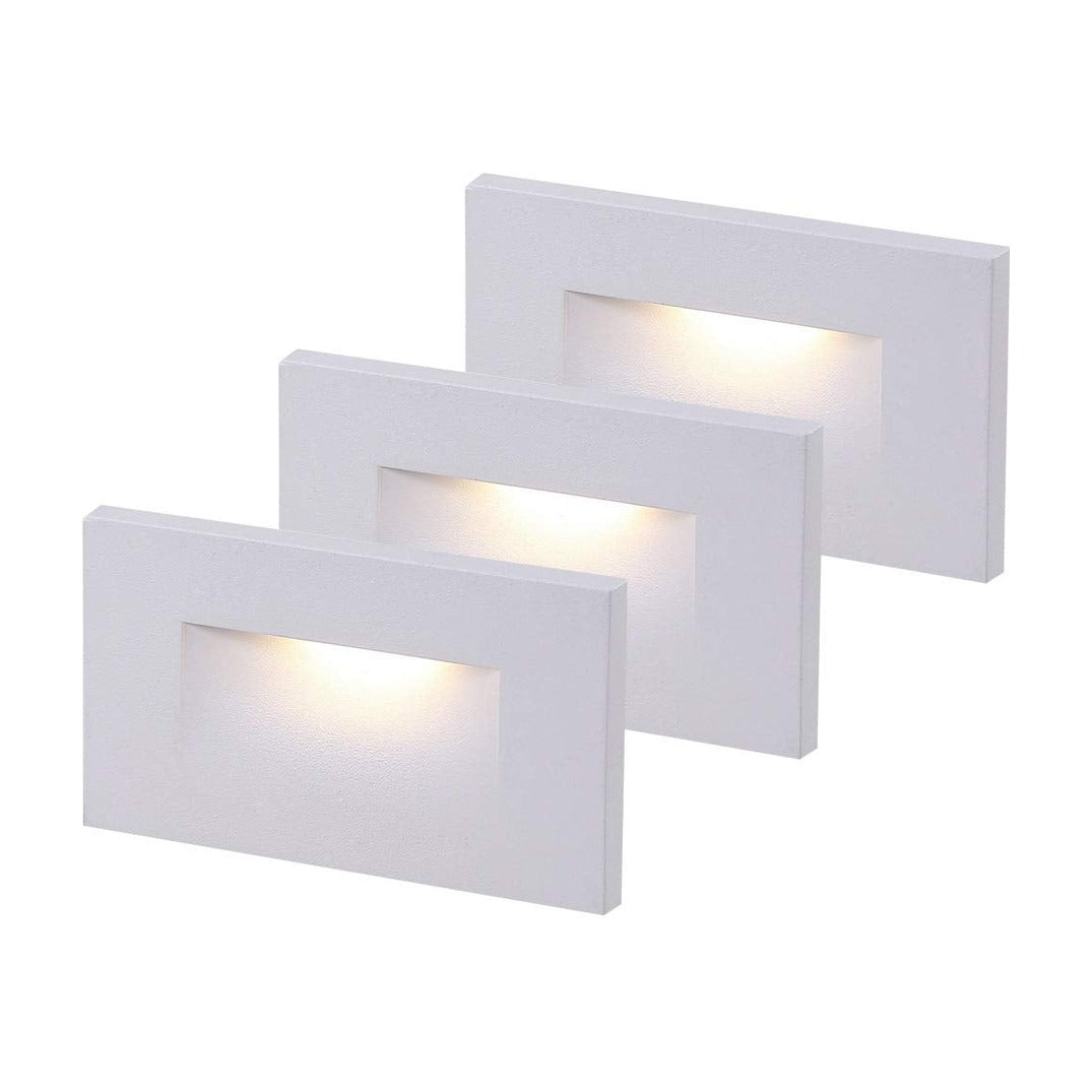 Cloudy Bay white LED step light with rounded rectangular face plate on white background