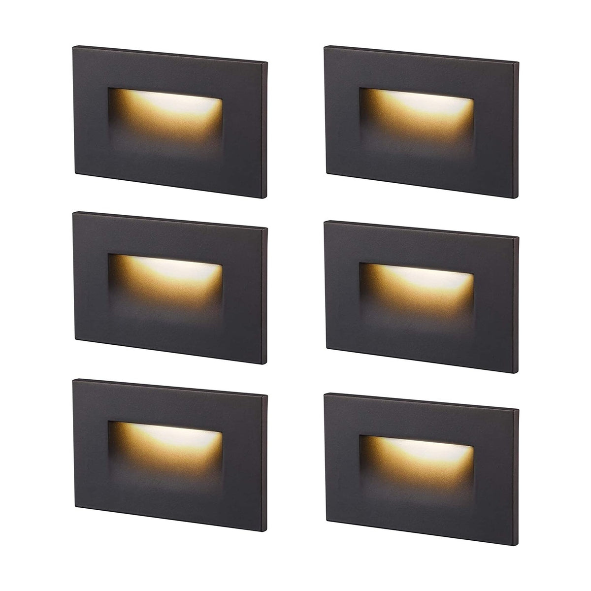 Cloudy Bay Six dark bronze rectangular recessed LED step lights in a grid on white background, softly lit