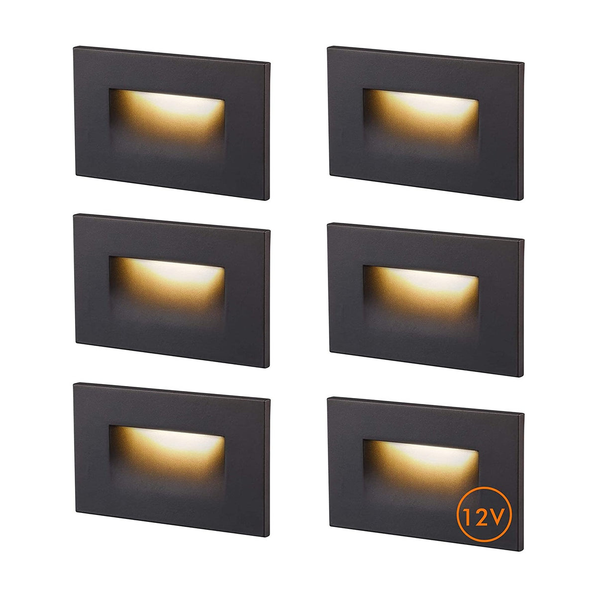 Cloudy Bay Six dark bronze rectangular recessed LED step lights in a grid on white background, softly lit