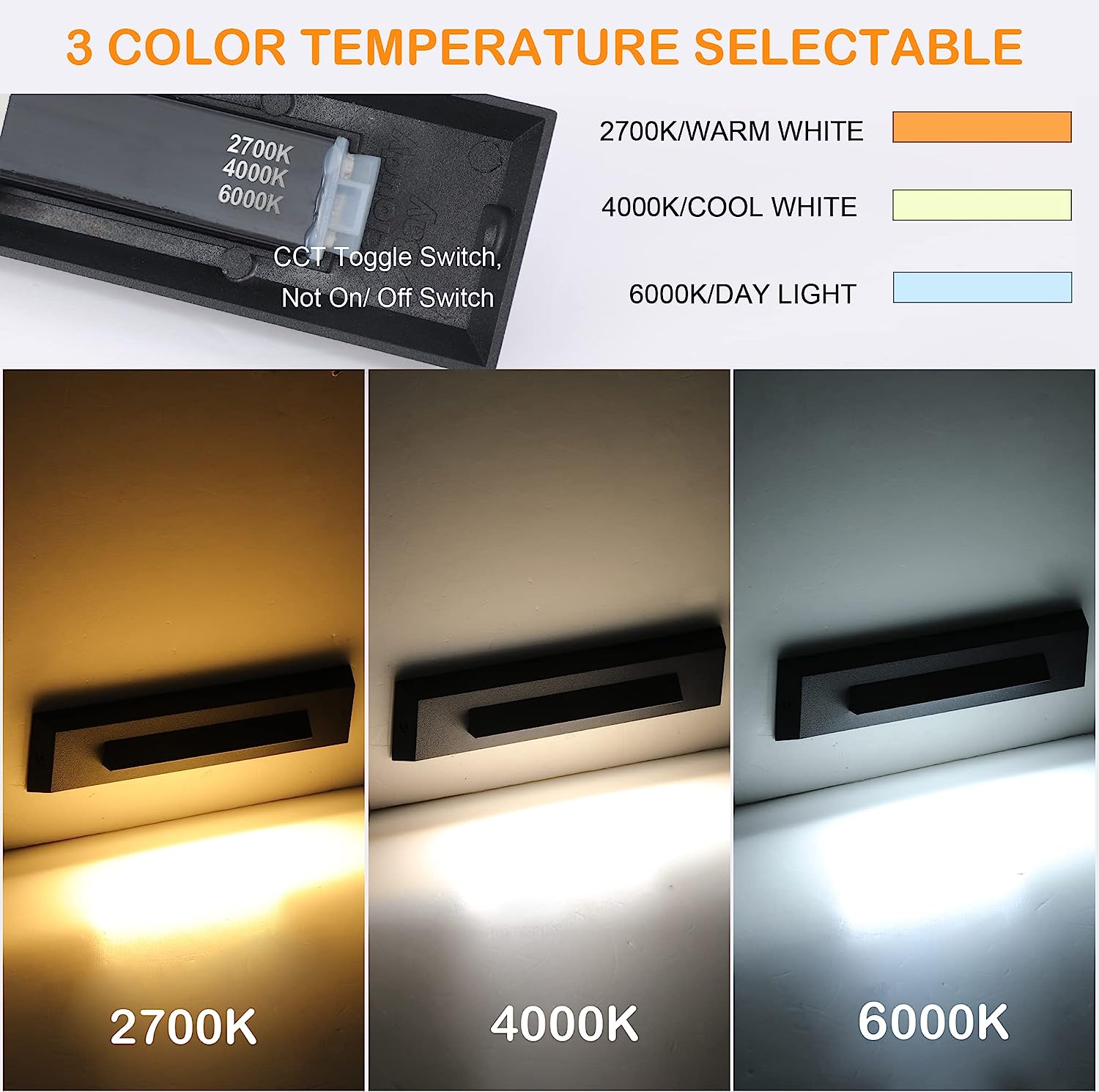 Low Voltage LED Landscape Cutoff Stair Riser Light, 2.5W 12V, 3CCT, Black, 12 PCs