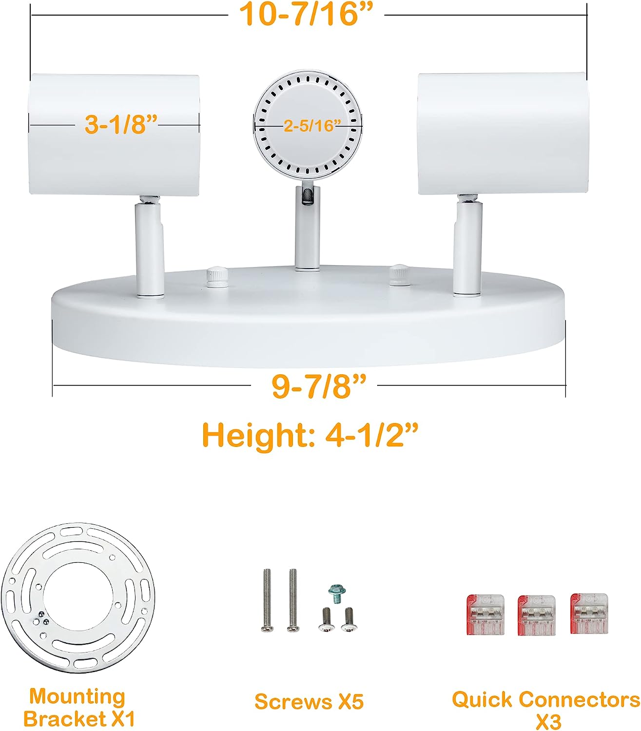 5CCT 3 Light Directional Ceiling Spotlight,Dimmable LED Track Light Heads,CRI90+,1800Lm for Hallway Kitchen Art, White