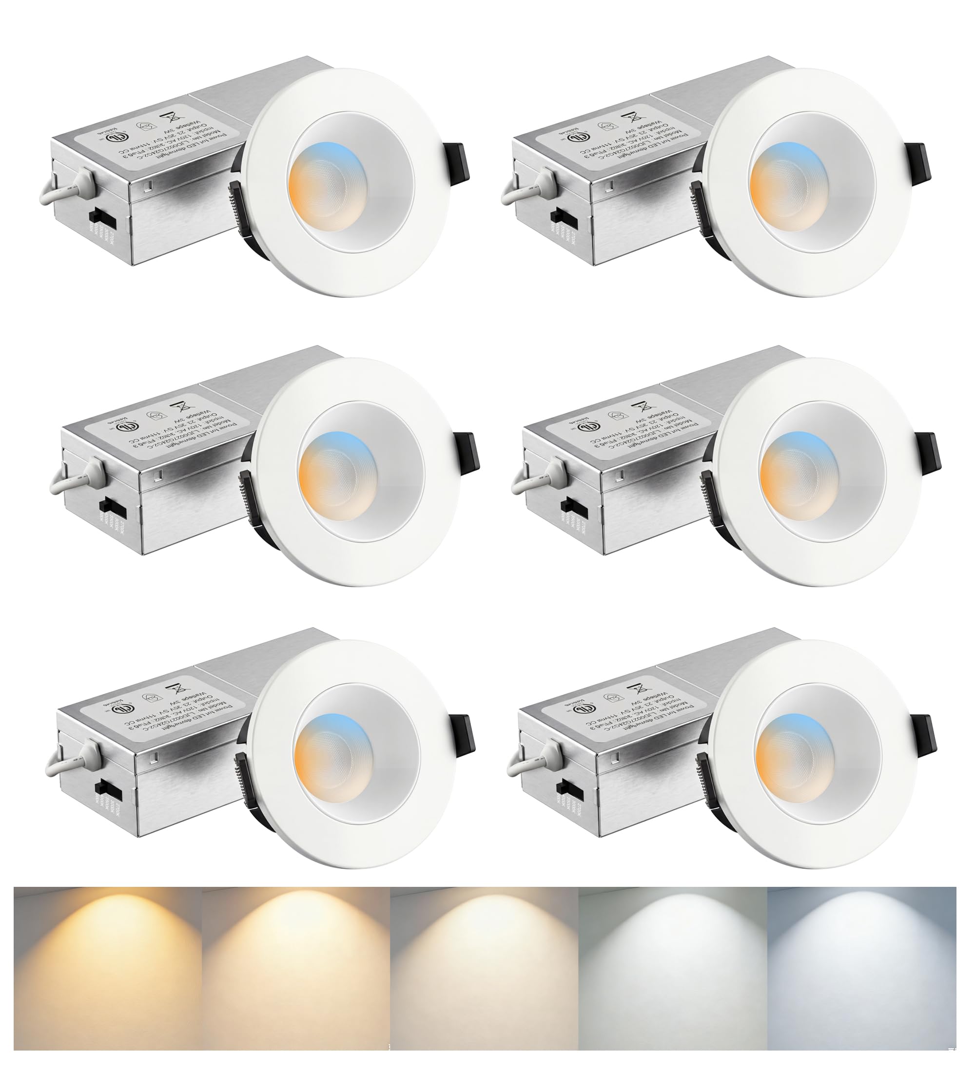 Cloudy Bay 6-pack of 2-inch 5CCT recessed downlights, white background