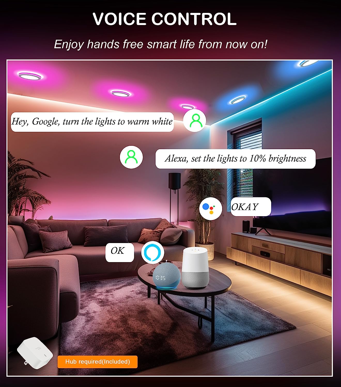 Smart LED Recessed Ceiling Light, Canless Baffle Trim Wafer Downlight