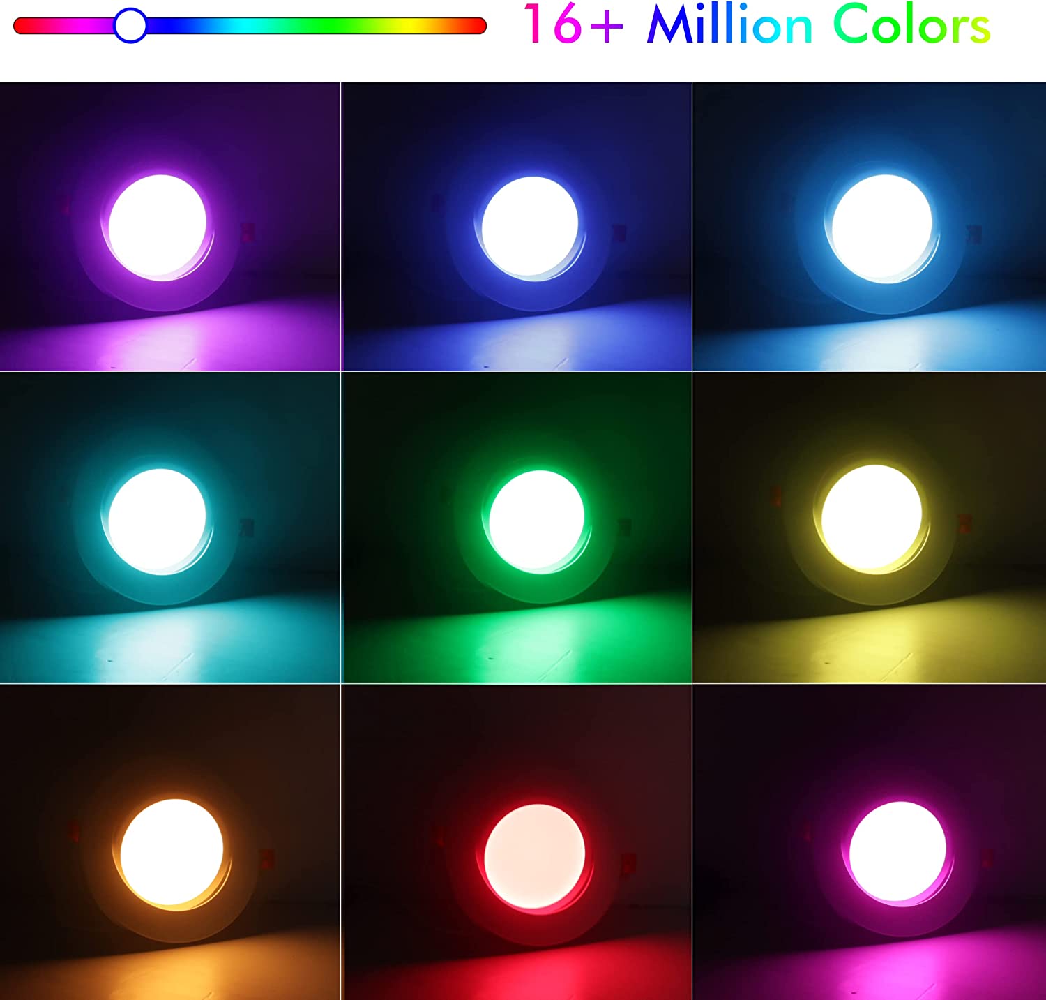 Smart WiFi LED Recessed Lights, 6 inch Gimbal, RGBCW Color Changing, White, 4 PCs
