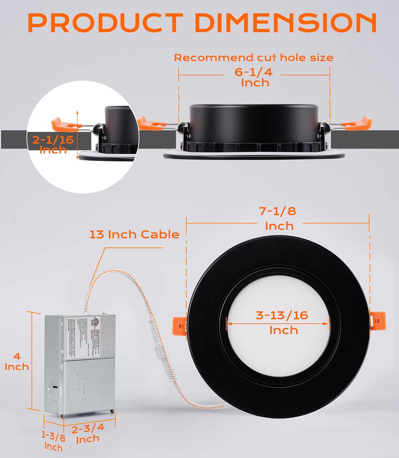 Smart WiFi LED Recessed Lights, 6 inch Gimbal, RGBCW Color Changing, Black, 4 PCs