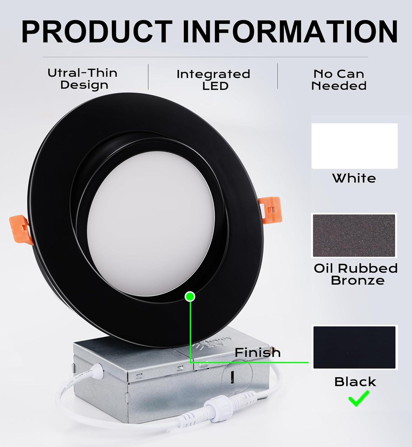 Smart WiFi LED Recessed Lights, 6 inch Gimbal, RGBCW Color Changing, Black, 4 PCs