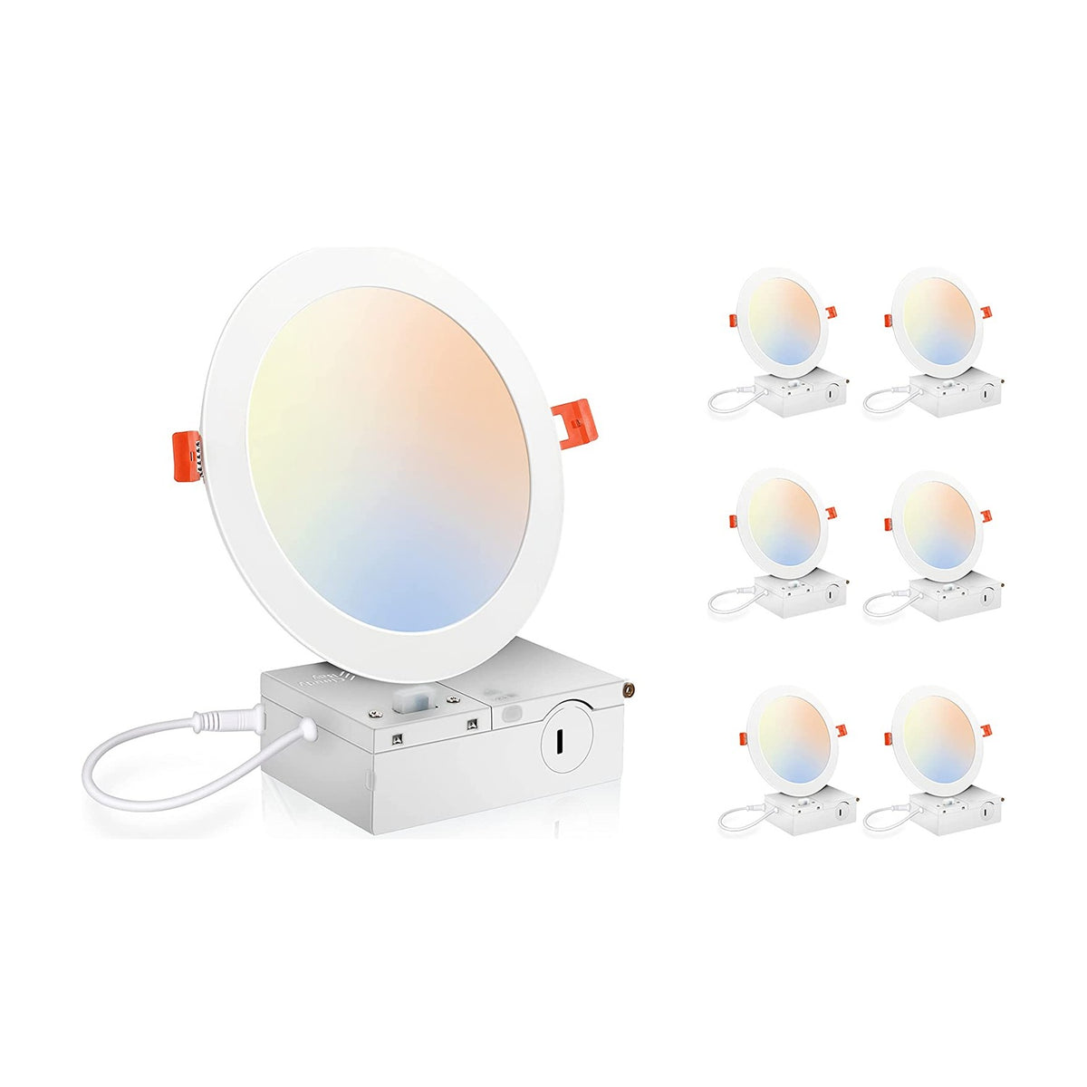 White ultra-thin LED recessed lights arranged in a white-background product shot
