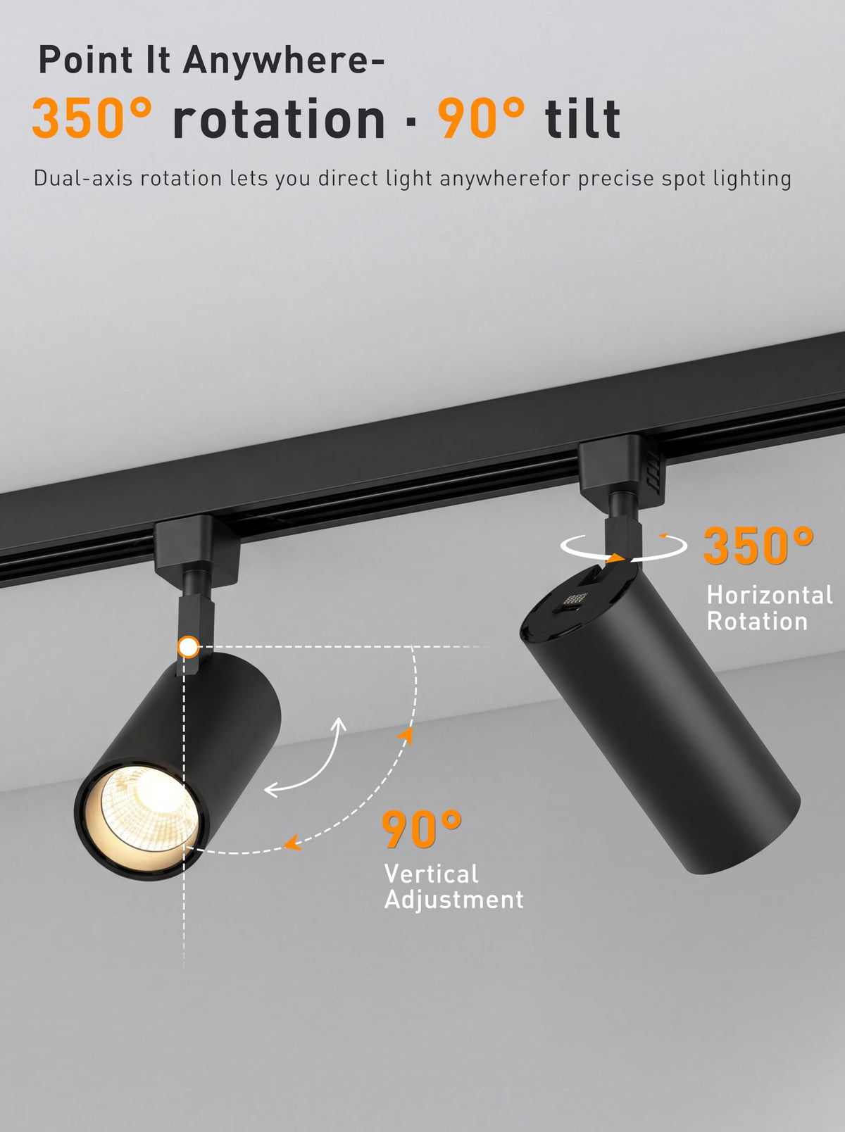 Track heads focusing down on a dining table, accent pools of light