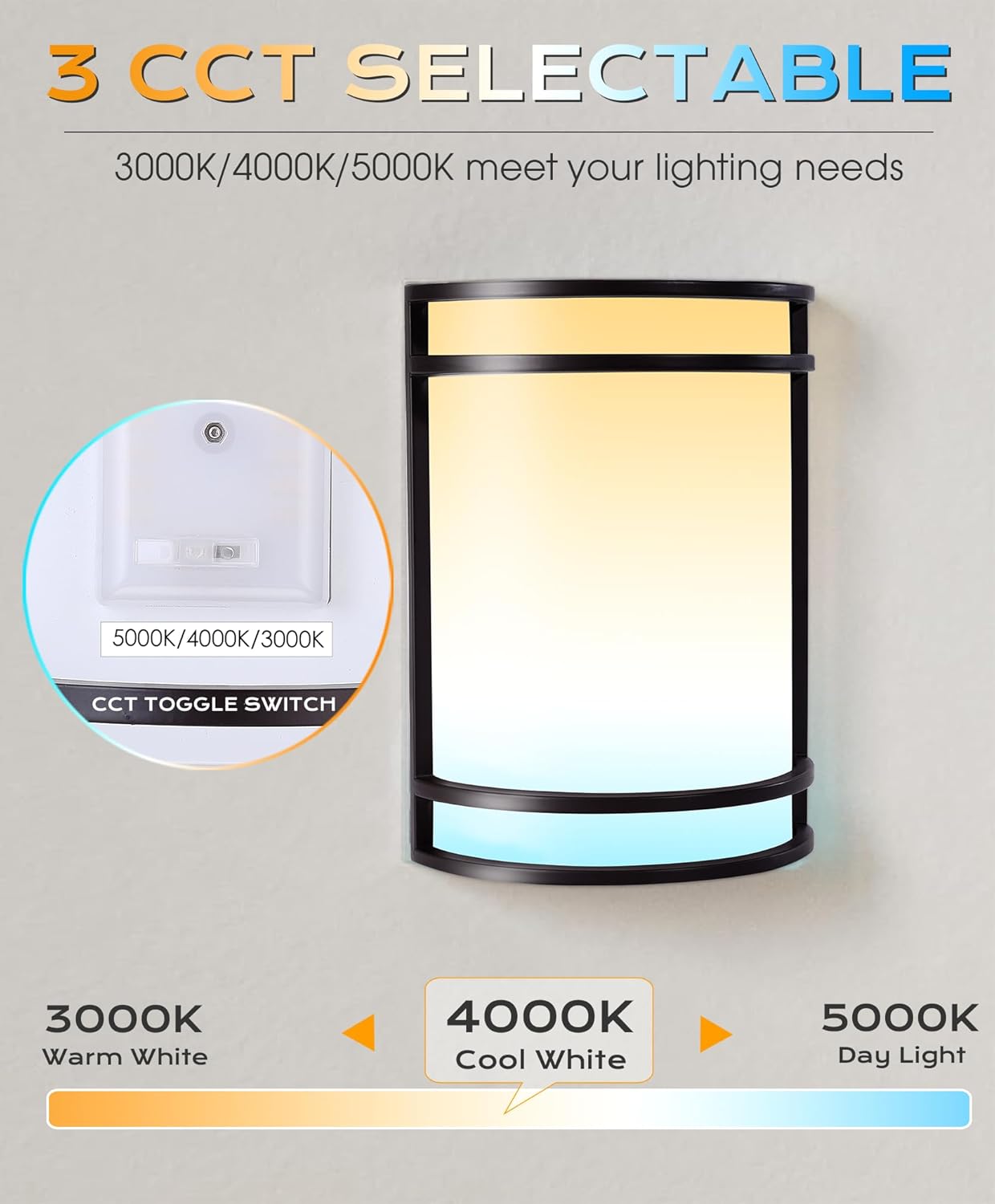 LED Wall Sconce, 715, 120V 15W, 3CCT, Black