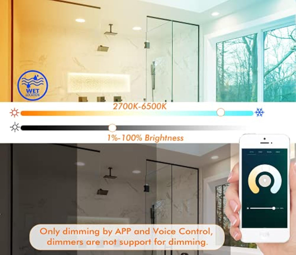 CLOUDY BAY 4inch Smart WiFi LED Recessed Lighting,RGBCW Color Changing