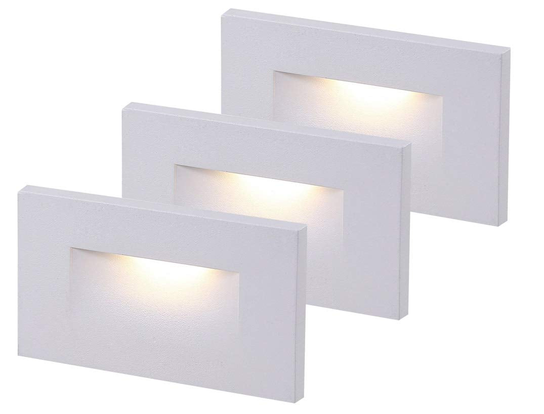 LED Step/Stair Light, 120V 3W 50lm, 3000K Warm White, White, 3 PCs