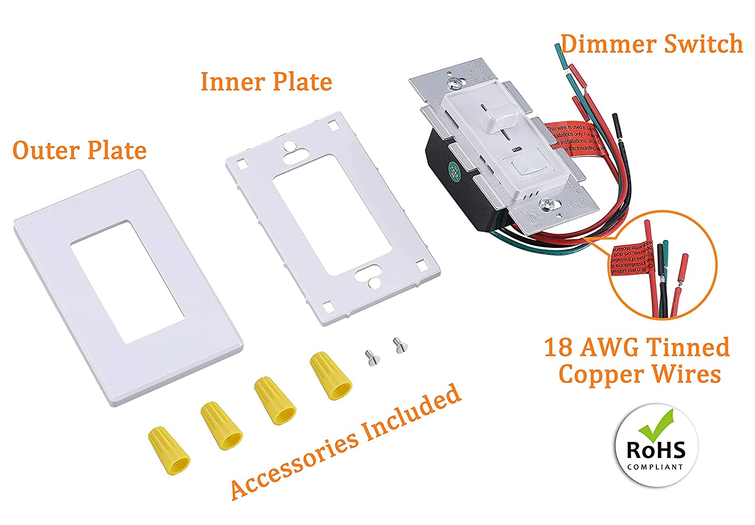 Dimmer Switch with Green Indicator for LED Light/CFL/Incandescent, 003, 1 PC