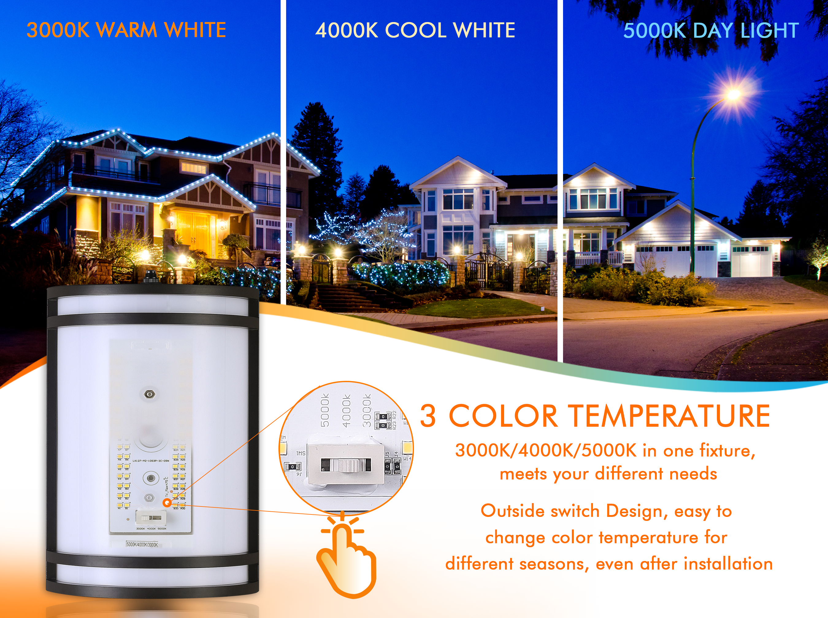 LED Outdoor Wall Sconce, Dusk to Dawn, 3000K /4000K /5000K Adjustable 3CCT, 15W Porch Light, Oil Rubbed Bronze, 2 Pack