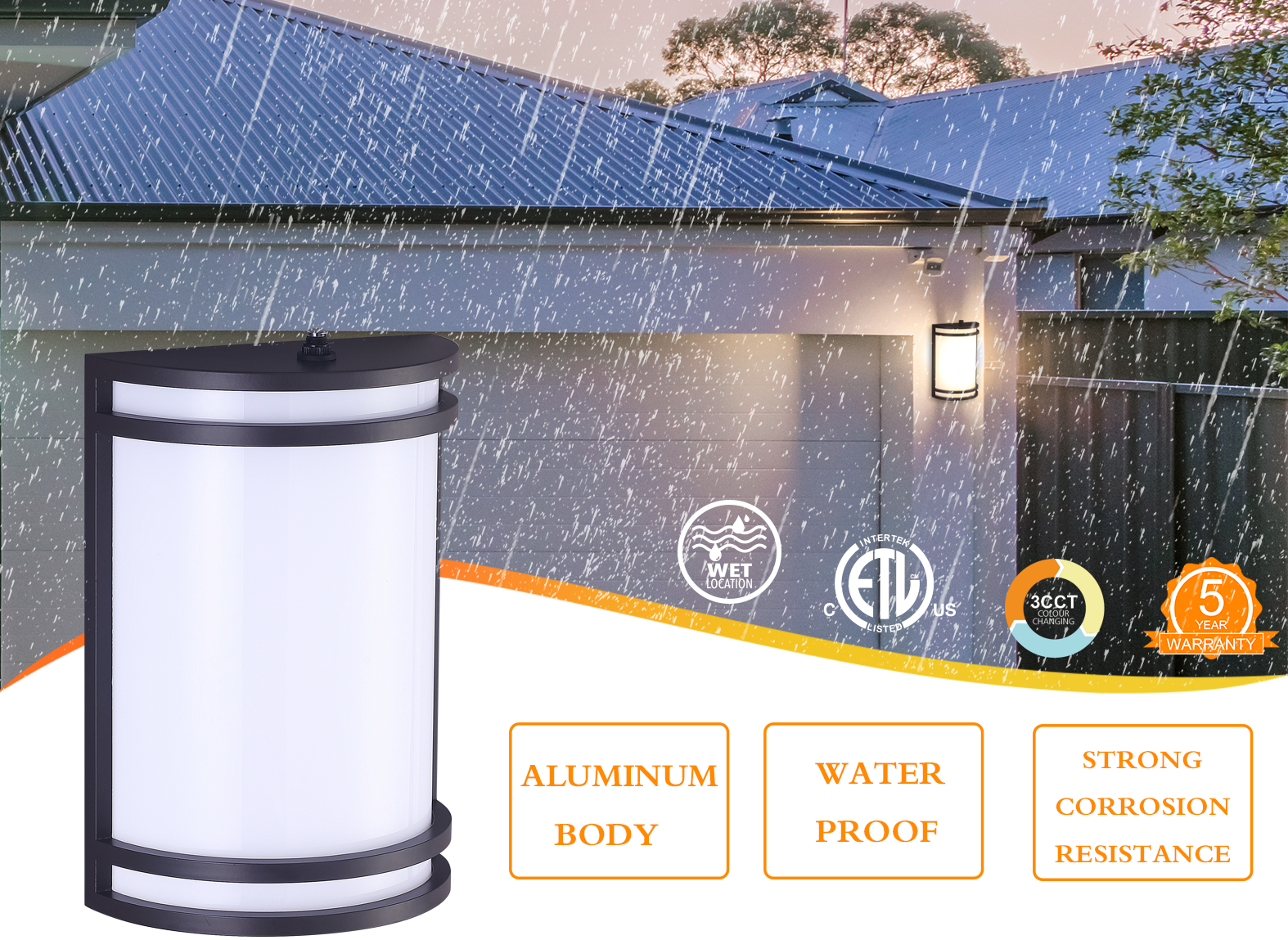 LED Outdoor Wall Sconce, Dusk to Dawn, 3000K /4000K /5000K Adjustable 3CCT, 15W Porch Light, Oil Rubbed Bronze, 2 Pack