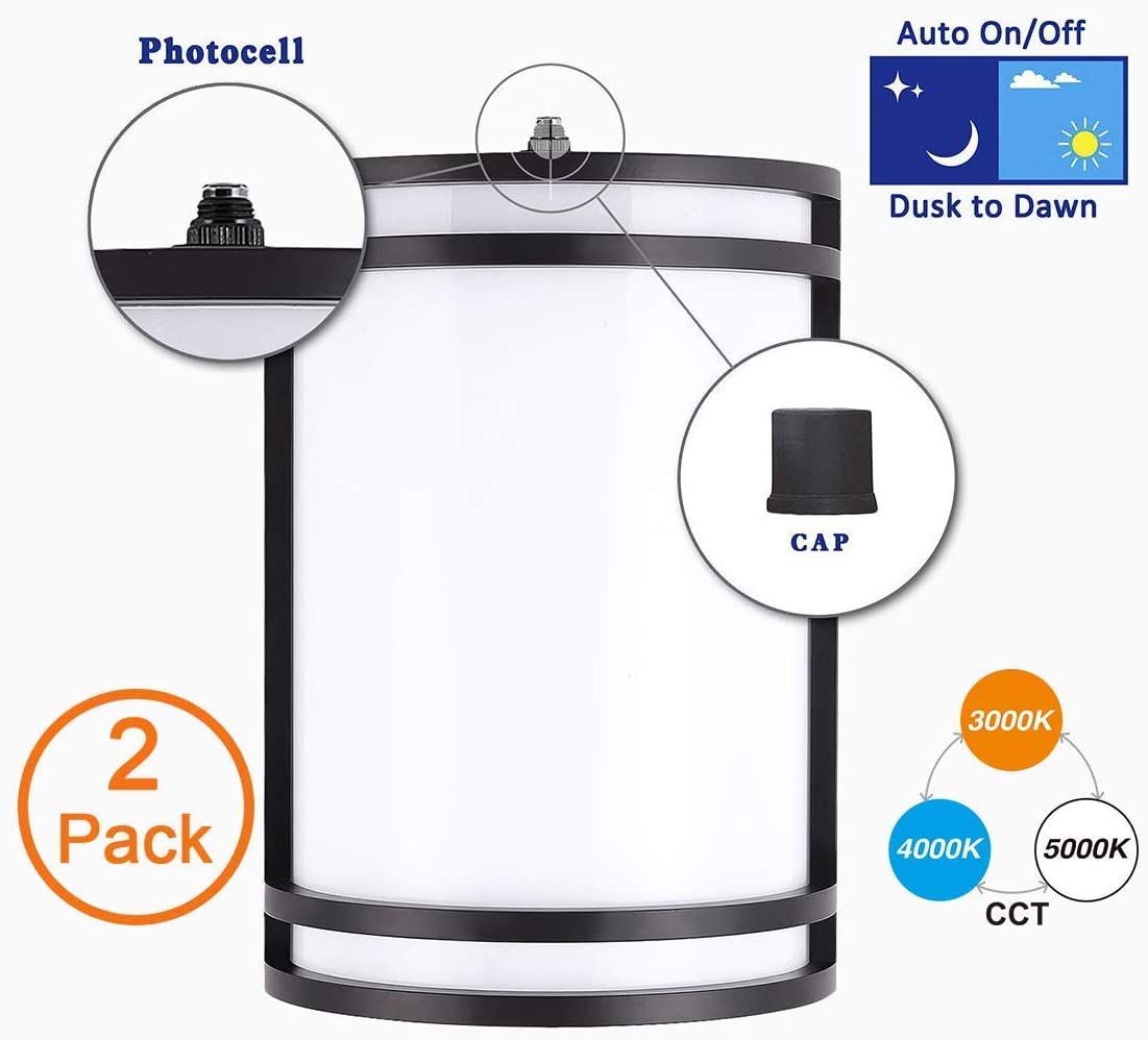 LED Outdoor Wall Sconce, Dusk to Dawn, 3000K /4000K /5000K Adjustable 3CCT, 15W Porch Light, Oil Rubbed Bronze, 2 Pack