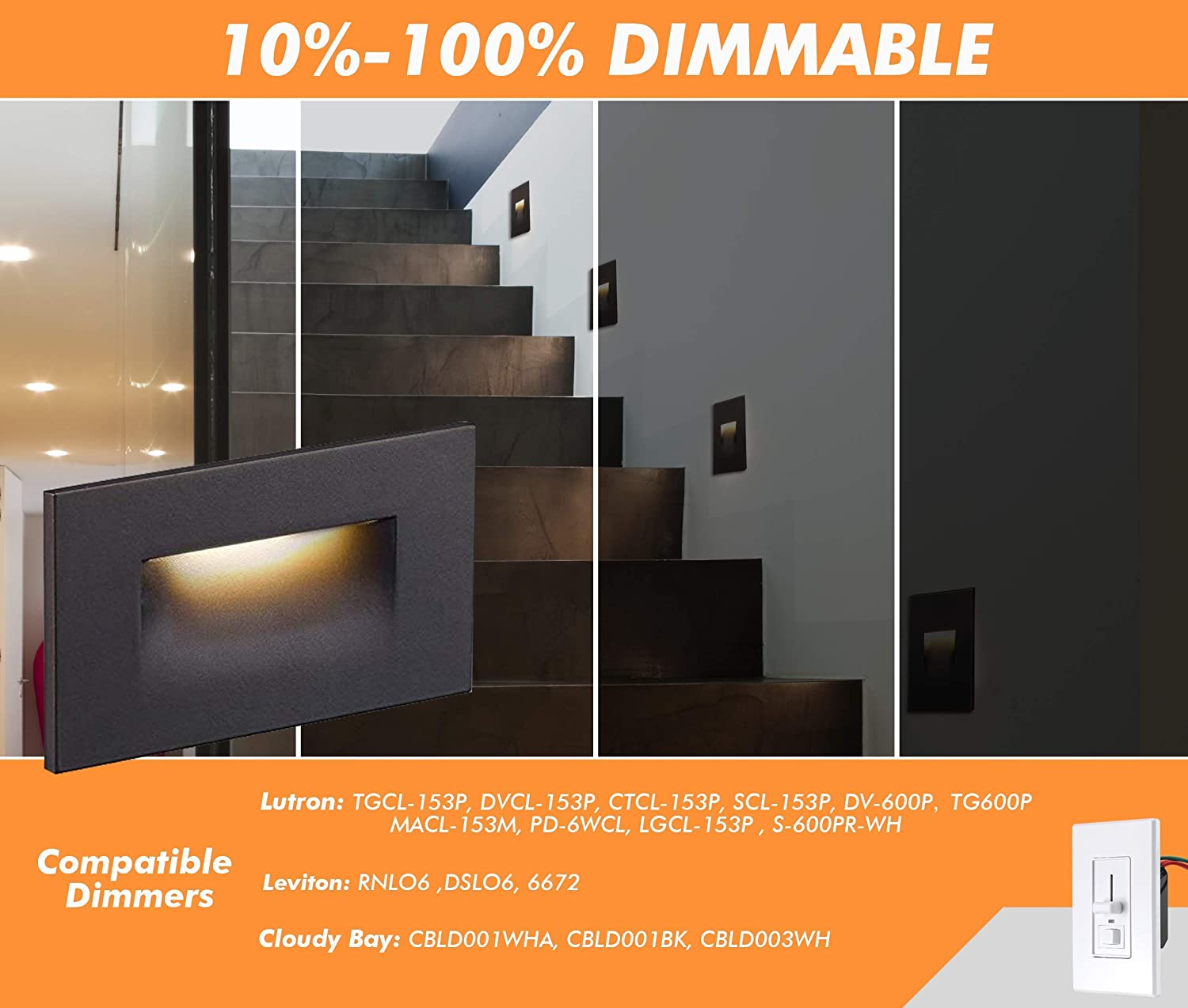LED Step/Stair Light, 120V 3W 50lm, 3000K Warm White, Oil-Rubbed Bronze, 3 PCs
