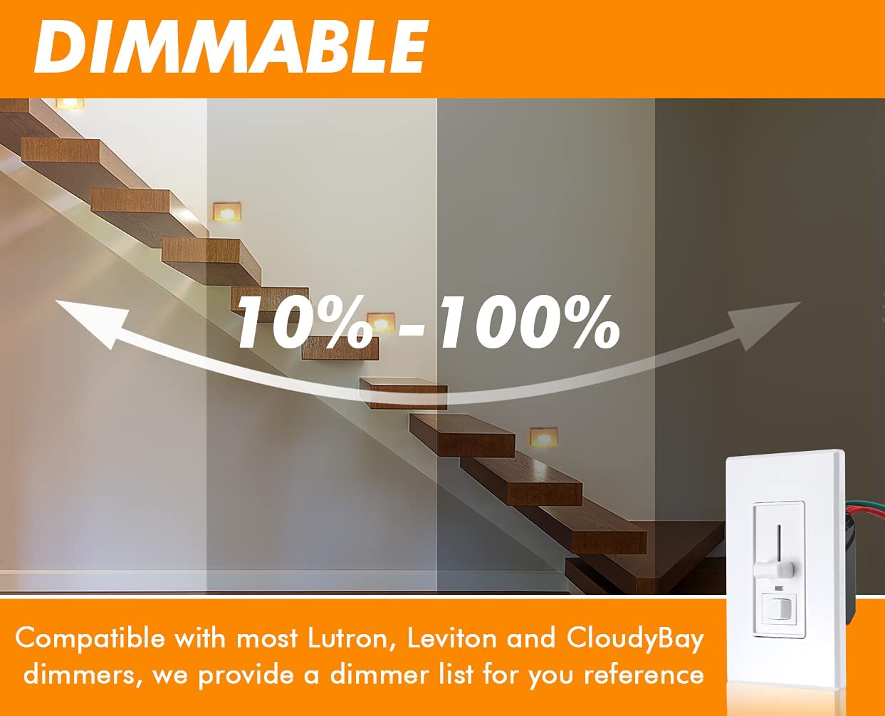 LED Step/Stair Light, 120V 3W 100lm, 3CCT, Dimmable, ORB Finish, 12 PCs