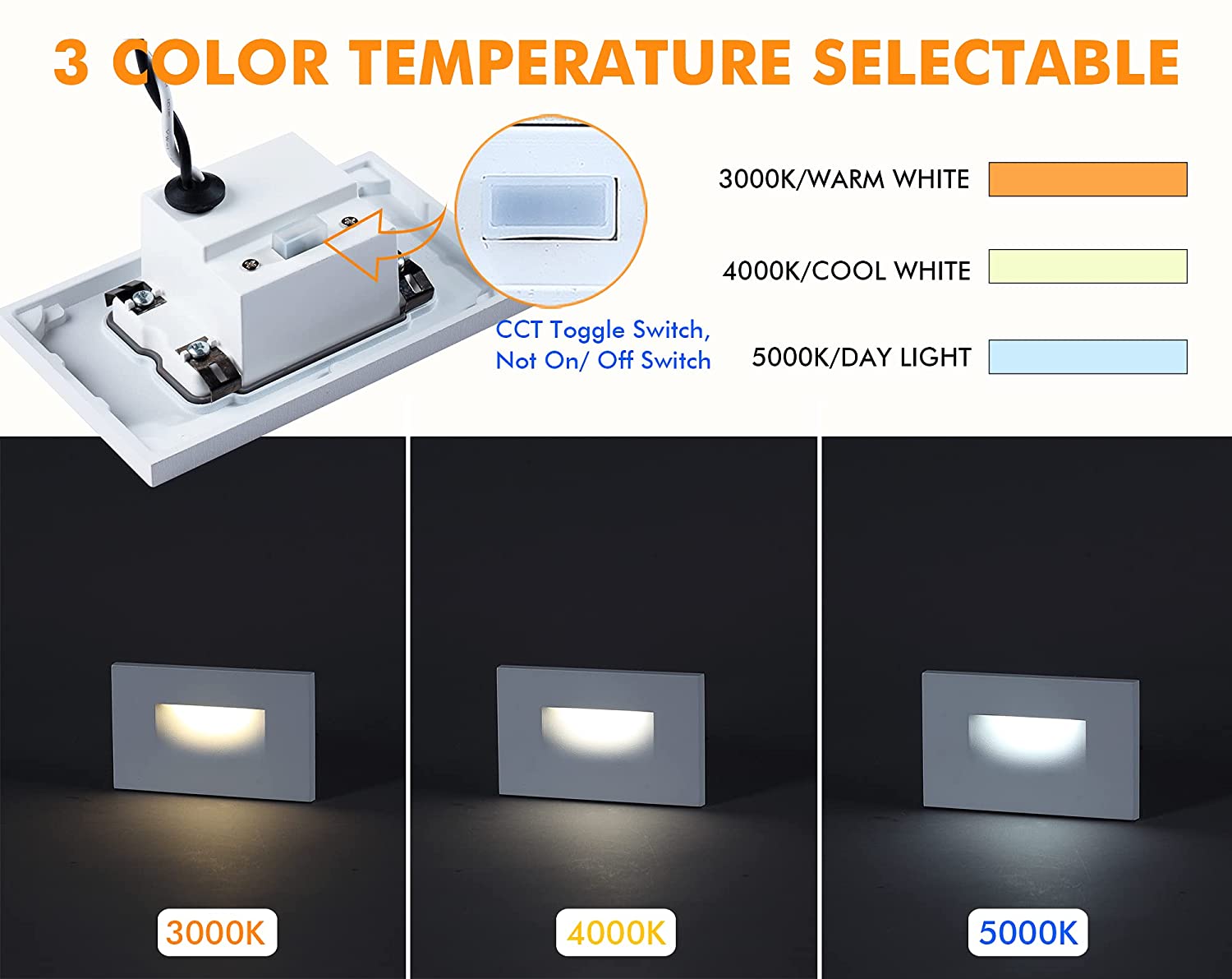Low Voltage, LED Step/Stair Light, 12V 3W, 3CCT, White, 3 PCs