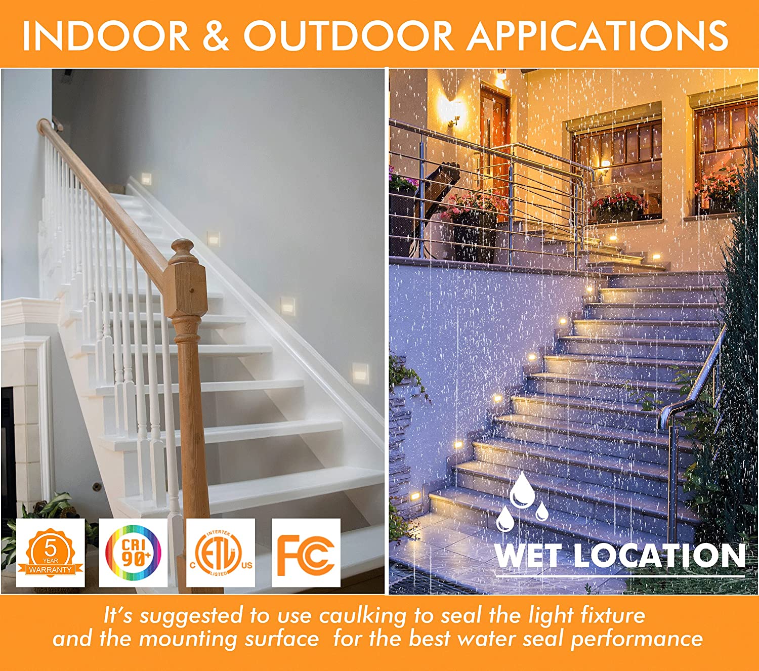 LED Step/Stair Light, 120V 3W 100lm, 3CCT, Dimmable, White Finish, 12 PCs