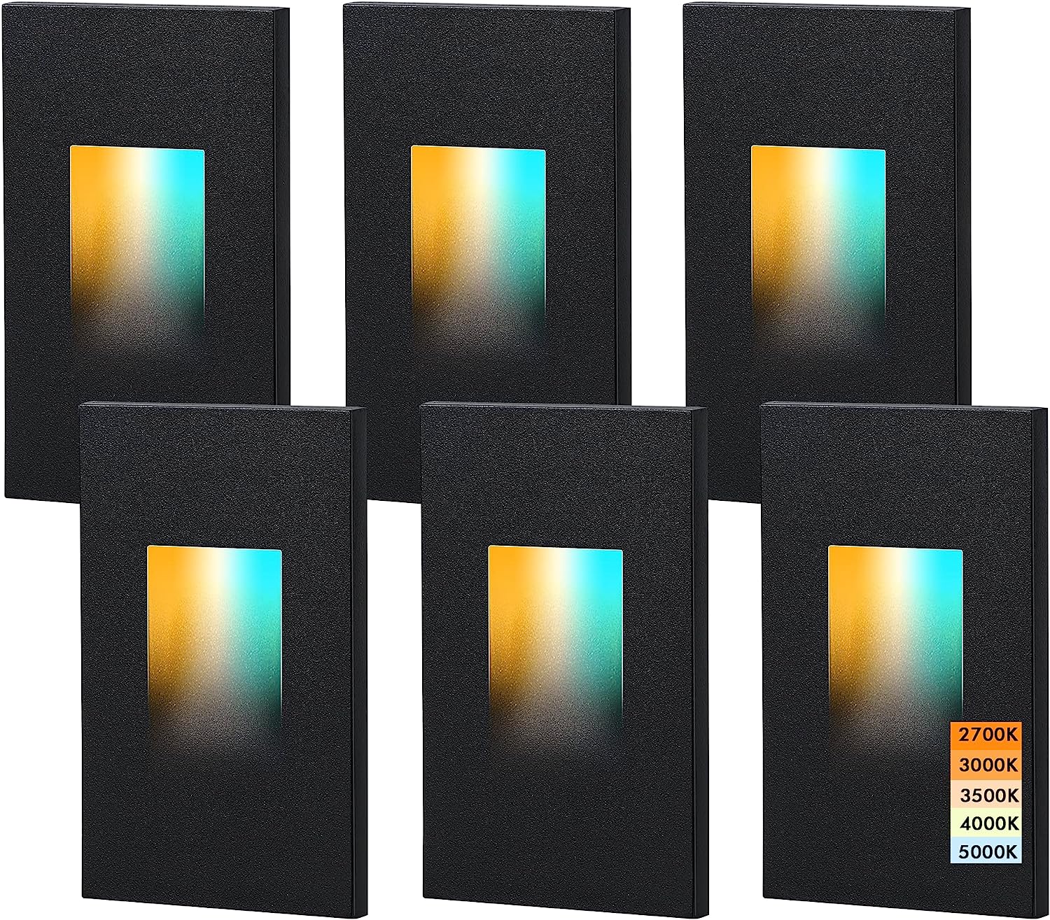 LED Step/Stair Light, V-Mount, 120 3W, 100lm, 5 CCT, Black, 6 PCs