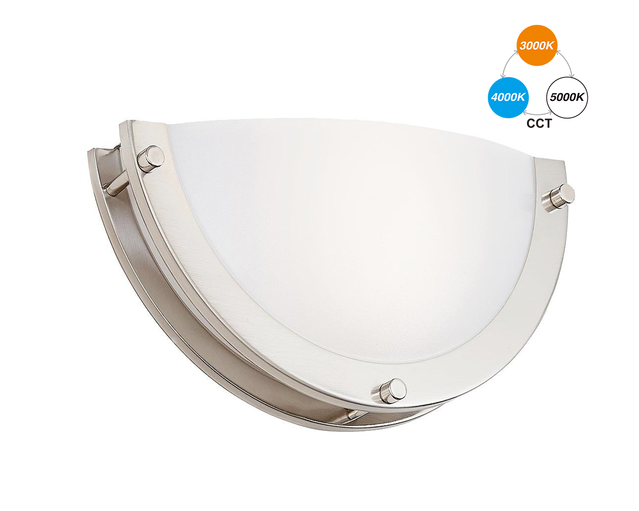 LED Wall Sconce, 12 Inch, 3000K/4000K/5000K Selectable 3CCT, 15W Dimmable CRI90+ Wall Light, ETL Listed LED Half Moon Wall Fixture, Brushed Nickel Finish
