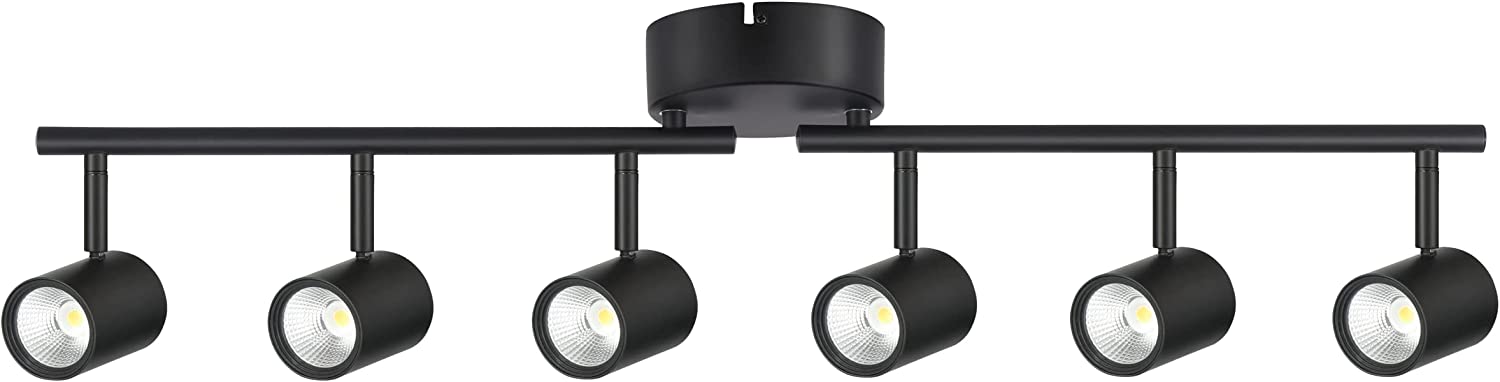 40W 6-Head LED Dimmable Track Light Kit,3000K/4000K/5000K Selectable 3000lm CRI90,Flexibly Rotatable Light Head for Accent Decorative Lighting,Black