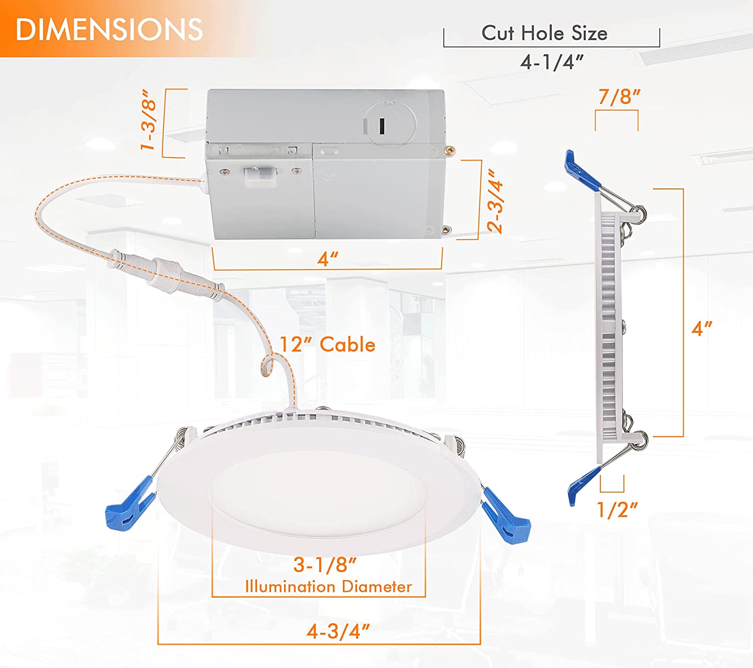 Ultra-Thin LED Recessed Ceiling Light with Junction Box, 4 inch, 3CCT, Dimmable 10W CRI 90+ Downlight, IC Rated, Air Tight, ETL/JA8, White Finish, 6 PCs