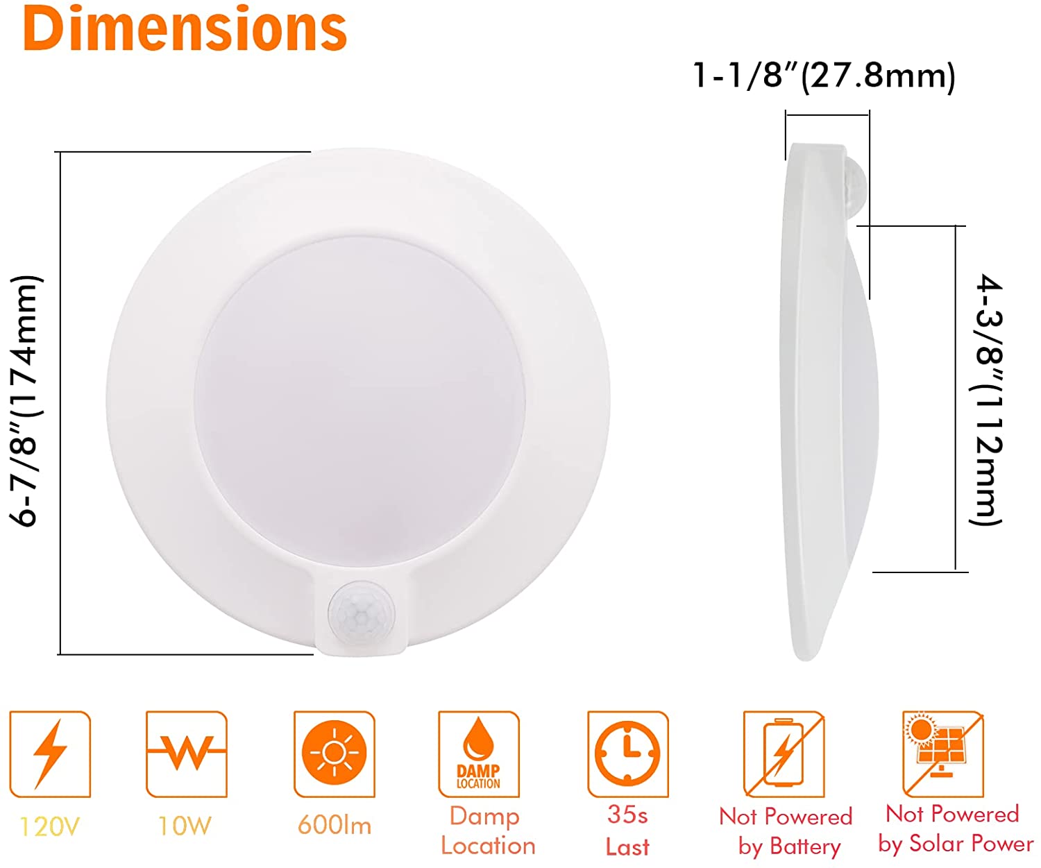 Motion Sensor Ceiling Light, 5CCT, 120V CRI90 10W,6.5 inch 2700K/3000K/3500K/4000K/5000K Selectable LED Flush Mount Fixture For Garage,Walk-in Closet,Attic,Pantry Wet location